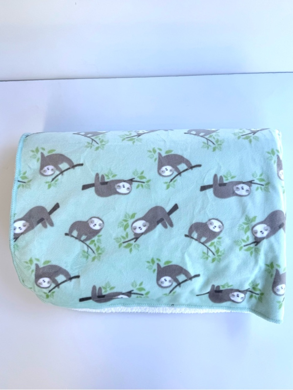 Just Born Mint Green Baby Blanket Sloth On Tree Branch Soft Sherpa Velour